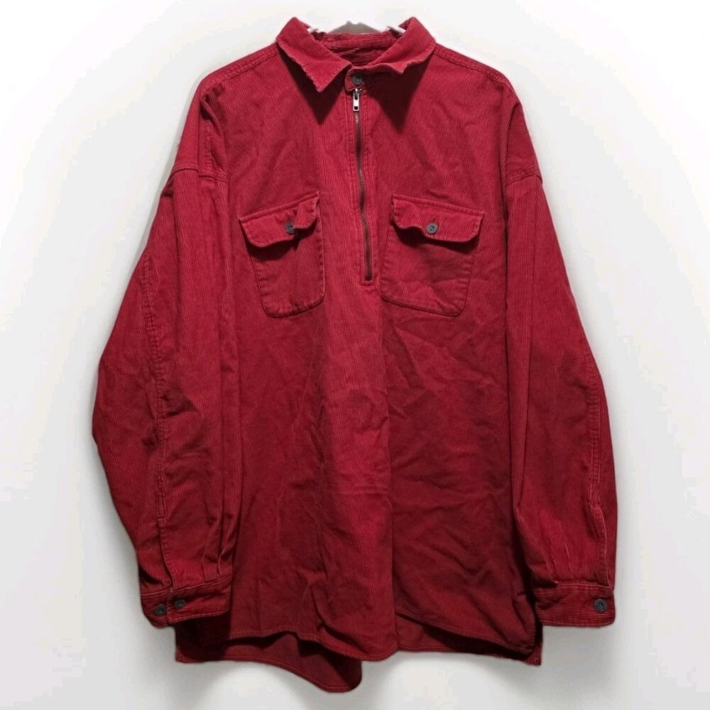 Vintage Marlboro Unlimited Shirt Mens 2XL Red Corduroy Half Zip Pullover 90s